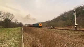 37264 thrashes out of Levisham station on the Pullman with 44806 on the back