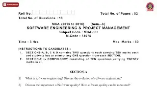 MCA 3RD SEM SOFTWARE ENGINEERING PROJECT MANAGEMENT DEC 2020 | PTU