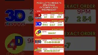 Lotto Result Today 9PM Draw OCTOBER 1, 2025  WEDNESDAY PCSO SWERTRES EZ2