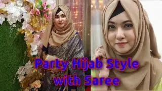 Party Hijab Tutorial with Saree || Full front and back Coverage