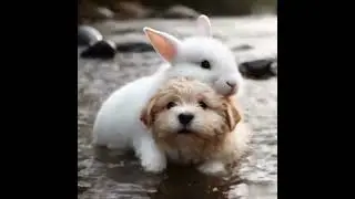 The journey of rabbit and puppy dog 🐶🐰 #rabbitjourney #river #friendship #struggle #puppy #fyp #grow