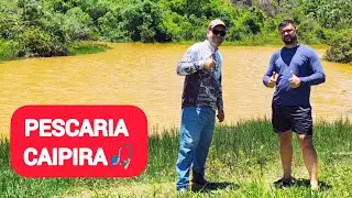 PESCARIA CAIPIRA COM MEU AMIGO, ÁGUA ESTAVA SUJA, CERTEZA QUE TEM MUITO PEIXE NESSA LAGOA.#pesca 