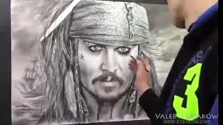 Time lapse portrait Captain Jack Sparrow. How to draw Johnny Depp demo!