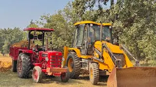 JCB Machine Loading Tractor Trolley | Desi Work | Mahindra❤️ vs Sonalika💙| #trending #jcb #viral 