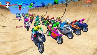 GTA 5 Rainbow Spiderman Bike Race Vs helicopter Vs Crazy super ramp Challenge GTA 5 #10