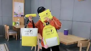 353077 -4pcs Fashion Hit Color Women Backpack Canvas Shoulder Messenger Pen Bag Set