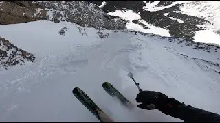 Skiing the Chester lake couloir in Kananaskis