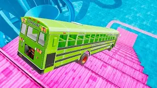School Bus Stairs Jumps Down Challenge &ndash; BeamNG Drive Realistic Crash Physics BMG