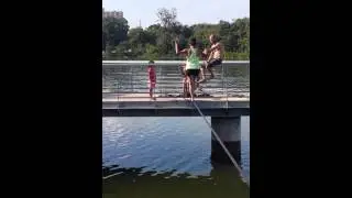 Keep Austin Weird Tight Rope Walking on Boardwalk