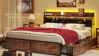 IRONCK King Size Bed Frame with 4 Drawers