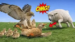 Mid Air Battle Brave Goat Charges to Save 'Mother Duck from Hawk&rsquo;s Talons!