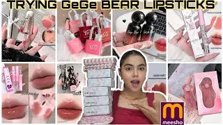 TRYING 🤩GEGE BEAR LIPSTICKS FROM MEESHO 💕 WORTH IT OR NOT 🙄 LIP GLOSS,LIP TINT,LIP GLAZE,LIP MUD ETC