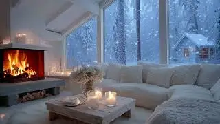 ❄️ Relaxing Snowy Window Piano | White Lounge Fireplace Vibes for Focus & Calm Study Atmosphere (2H)