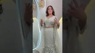 Party wear 3 pc set with all heavy hand work on blouse with mermaid skirt with net dupatta.