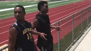 NFL Veterans Asante Samuel, Jr & Elijah Moore speaking to Football Hotbed Middle School Showcase 
