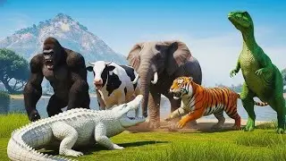 African Elephant Vs  Giant Tigers Lion Attack Cow, Buffalo Saved by Woolly Mammoth Vs Tiger