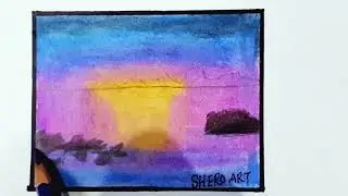 a moonlit  nature scene, featuring tree silhouettes and a water reflection, easy Drawing tutorial