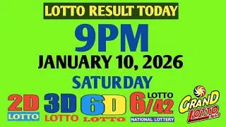 9pm Lotto Result Today Saturday pcso 2d 3d swertres ez2 January 10 2026 6d 6/42 6/55