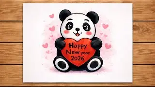 Happy New Year 2026 Drawing 🎉 | Cute Panda New Year Card Drawing | Easy & Aesthetic Art