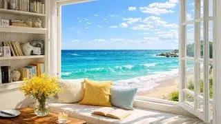 🌿 Morning Sea Window View 🌊 Relaxing Guitar BGM | Calm Waves for Study, Sleep & Stress Relief
