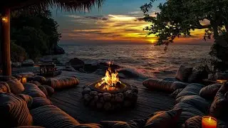 Seaside Sunset Haven 🌅🌊🔥 | Ocean Waves & Cozy Fire Ambience for Deep Sleep & Relaxation