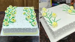 Yellow Floral Square Cake | Simple Cake Square Shape Design Idea | Beautiful Cake 