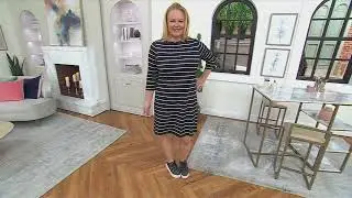 Isaac Mizrahi Live! Essentials Pima Cotton Stripe Boat Neck Dress on QVC