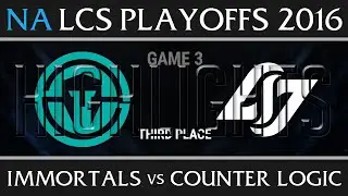 IMT vs CLG G3 Highlights, NA LCS 3rd Place Playoffs Summer 2016, Immortals vs CLG Game 3
