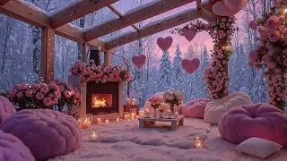 Valentine Pink Snow Porch 💕❄️🔥 Soothing Piano Jazz & Fireplace Glow for Relaxation and Stress Relief