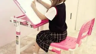 Height adjustable kid's study desk chair set paper roll holder 0-40 tiltable children activity table
