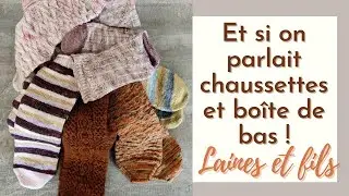 chaussettes et boîte de bas, laines et fils