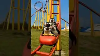 cute Penguins on a roller coaster #pets #penguin #rollercoaster #funny #aivideo #aiart #hero