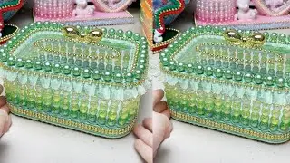 Самая красивая ПВХ-доска, зелёные бусины и жемчуг для изготовления коробки для хранения салфеток ...
