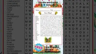 Corn Maze Word Search-Find MAZE #wordsearch #wordgames #puzzlegame #wordpuzzle #cornmaze #fall