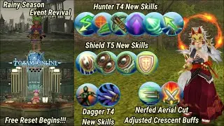 Toram Online - Review New Hunter, Dagger, and Shield Skills & Free Reset Start | Rainy Season Event!