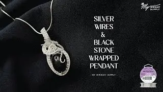 Silver Wires & Black Stone Wrapped Pendant #usa #craft #tutorial #wire #diy #jewelrytutorial