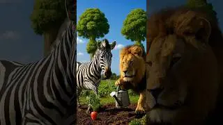Lion saves the carrot plant from falling asleep by watering it 😭#ai #facts #cartoon #trending #funny