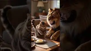 Mommy Cat Preparing & serving Breakfast to kids & Daddy Lion |#ytshorts#yttrending#ytviralshort