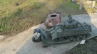 Tamiya M4 Sherman Dozer Tank kills a roadblock RC 1:16