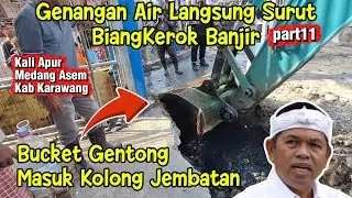 Detik Air Banjir Mengalir Deras‼️ Bucket Excavator Bongkar Pondasi Bekas Jembatan #dedimulyadi #kdm