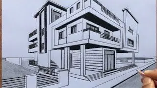 How to draw modern house in 2 point perspective