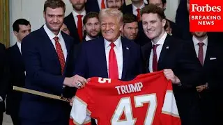 'We've Got A Few Gifts For You...': Matthew Tkachuk, Aleksander Barkov Present Trump With A Jersey