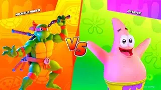 Michelangelo VS Patrick Nickelodeon All-Star Brawl Gameplay 