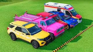 TRANSPORTING POLICE CARS, AMBULANCE, FIRE TRUCK, COLORFUL CARS WITH TRUCKS FARMING SIMULATOR 22!#019
