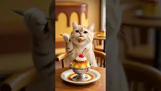 When dessert time turns into purr-fection! 🍮🐾🍒#DessertTime #CaramelPudding