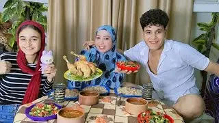 اتغدينا علي البسله والأرز بالشعريه ودجاجه كامله 🐔🐓والسلطه مع ميدو ومي 