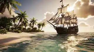 Free Stock Video Pirate Ship Sailing on Tropical Beach Ocean