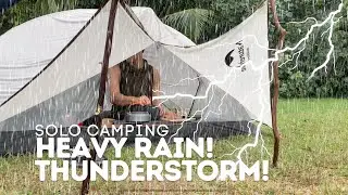 solo CAMPING [ So HEAVY RAIN with Thunderstorm ] Overnight Alone On relaxing rainforest Island ASMR