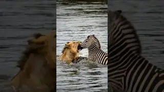 Zebra Trapped the King Lion in Deep Water 😱 | Shocking Survival Technique #Shorts