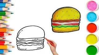 How To Draw cute Burger Drawing, Painting & Coloring For Kids and Toddlers_🌈🎨 🐋